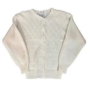 Women's 90s Knit Cardigan Sweater Lindsey Blake Sz-S Cream Cottage Coquette